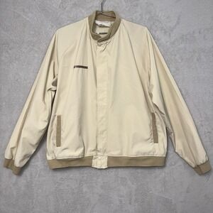 VTG Caterpillar Jacket Snap Collar Zip Front Lightweight Beige Cream Mens XL